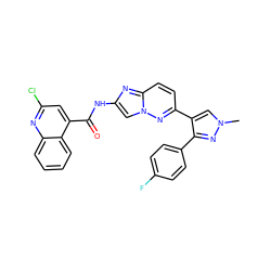 Cn1cc(-c2ccc3nc(NC(=O)c4cc(Cl)nc5ccccc45)cn3n2)c(-c2ccc(F)cc2)n1 ZINC001772655479