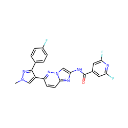 Cn1cc(-c2ccc3nc(NC(=O)c4cc(F)nc(F)c4)cn3n2)c(-c2ccc(F)cc2)n1 ZINC001772641408