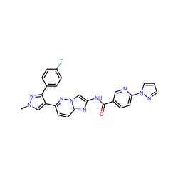 Cn1cc(-c2ccc3nc(NC(=O)c4ccc(-n5cccn5)nc4)cn3n2)c(-c2ccc(F)cc2)n1 ZINC001772584125