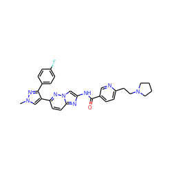 Cn1cc(-c2ccc3nc(NC(=O)c4ccc(CCN5CCCC5)nc4)cn3n2)c(-c2ccc(F)cc2)n1 ZINC001772585629