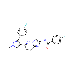 Cn1cc(-c2ccc3nc(NC(=O)c4ccc(F)cc4)cn3n2)c(-c2ccc(F)cc2)n1 ZINC001772580850