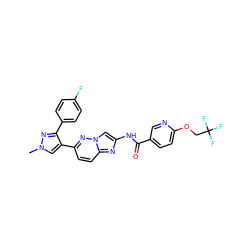 Cn1cc(-c2ccc3nc(NC(=O)c4ccc(OCC(F)(F)F)nc4)cn3n2)c(-c2ccc(F)cc2)n1 ZINC001772605800