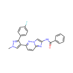 Cn1cc(-c2ccc3nc(NC(=O)c4ccccc4)cn3n2)c(-c2ccc(F)cc2)n1 ZINC000220890777