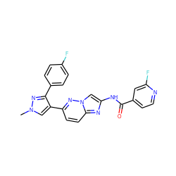 Cn1cc(-c2ccc3nc(NC(=O)c4ccnc(F)c4)cn3n2)c(-c2ccc(F)cc2)n1 ZINC001772624624