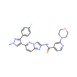 Cn1cc(-c2ccc3nc(NC(=O)c4ccnc(N5CCOCC5)c4)cn3n2)c(-c2ccc(F)cc2)n1 ZINC001772631060