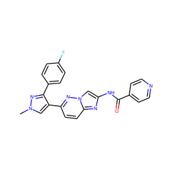 Cn1cc(-c2ccc3nc(NC(=O)c4ccncc4)cn3n2)c(-c2ccc(F)cc2)n1 ZINC000220887447