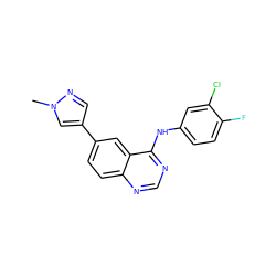 Cn1cc(-c2ccc3ncnc(Nc4ccc(F)c(Cl)c4)c3c2)cn1 ZINC000653817145