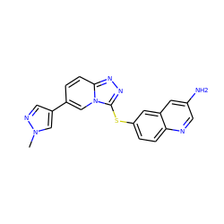 Cn1cc(-c2ccc3nnc(Sc4ccc5ncc(N)cc5c4)n3c2)cn1 ZINC000218840775