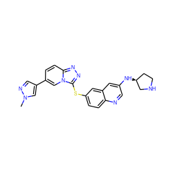 Cn1cc(-c2ccc3nnc(Sc4ccc5ncc(N[C@H]6CCNC6)cc5c4)n3c2)cn1 ZINC000219116433