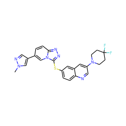 Cn1cc(-c2ccc3nnc(Sc4ccc5ncc(N6CCC(F)(F)CC6)cc5c4)n3c2)cn1 ZINC000204990969