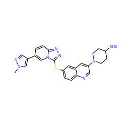 Cn1cc(-c2ccc3nnc(Sc4ccc5ncc(N6CCC(N)CC6)cc5c4)n3c2)cn1 ZINC000204936736