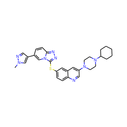 Cn1cc(-c2ccc3nnc(Sc4ccc5ncc(N6CCN(C7CCCCC7)CC6)cc5c4)n3c2)cn1 ZINC000204956285