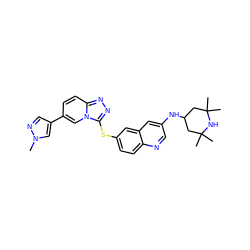 Cn1cc(-c2ccc3nnc(Sc4ccc5ncc(NC6CC(C)(C)NC(C)(C)C6)cc5c4)n3c2)cn1 ZINC000218862158