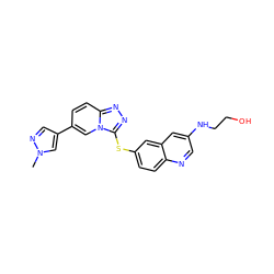 Cn1cc(-c2ccc3nnc(Sc4ccc5ncc(NCCO)cc5c4)n3c2)cn1 ZINC000215925952