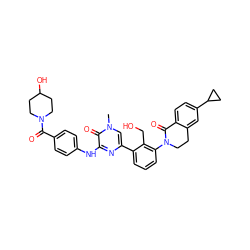 Cn1cc(-c2cccc(N3CCc4cc(C5CC5)ccc4C3=O)c2CO)nc(Nc2ccc(C(=O)N3CCC(O)CC3)cc2)c1=O ZINC000068196847