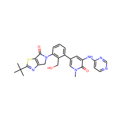 Cn1cc(-c2cccc(N3Cc4nc(C(C)(C)C)sc4C3=O)c2CO)cc(Nc2ccncn2)c1=O ZINC000216079437