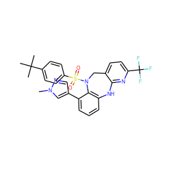 Cn1cc(-c2cccc3c2N(S(=O)(=O)c2ccc(C(C)(C)C)cc2)Cc2ccc(C(F)(F)F)nc2N3)cn1 ZINC000095552120