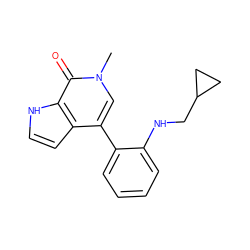 Cn1cc(-c2ccccc2NCC2CC2)c2cc[nH]c2c1=O ZINC000146459205