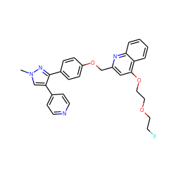 Cn1cc(-c2ccncc2)c(-c2ccc(OCc3cc(OCCOCCF)c4ccccc4n3)cc2)n1 ZINC000473152658