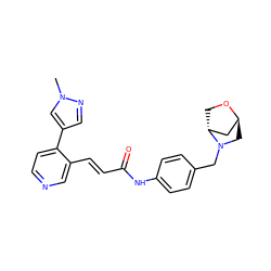 Cn1cc(-c2ccncc2/C=C/C(=O)Nc2ccc(CN3C[C@H]4C[C@H]3CO4)cc2)cn1 ZINC001772623832