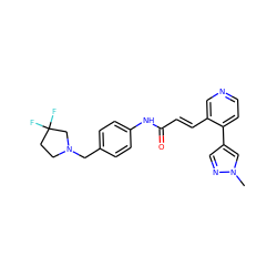 Cn1cc(-c2ccncc2/C=C/C(=O)Nc2ccc(CN3CCC(F)(F)C3)cc2)cn1 ZINC001772644578