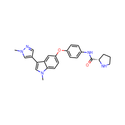 Cn1cc(-c2cn(C)c3ccc(Oc4ccc(NC(=O)[C@@H]5CCCN5)cc4)cc23)cn1 ZINC000231375178