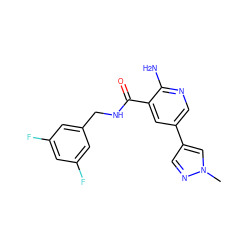 Cn1cc(-c2cnc(N)c(C(=O)NCc3cc(F)cc(F)c3)c2)cn1 ZINC000084689850