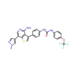 Cn1cc(-c2cnc(N)c3c(-c4ccc(NC(=O)Nc5ccc(OC(F)(F)F)cc5)cc4)csc23)cn1 ZINC000084596889