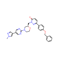 Cn1cc(-c2cnc(N3CCO[C@H](Cn4nc(-c5ccc(OCc6ccccc6)cc5)ccc4=O)C3)nc2)cn1 ZINC000205735819