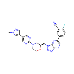 Cn1cc(-c2cnc(N3CCO[C@H](Cn4nnc5ncc(-c6ccc(F)c(C#N)c6)nc54)C3)nc2)cn1 ZINC001772618354