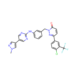 Cn1cc(-c2cnc(Nc3cccc(Cn4nc(-c5ccc(Cl)c(C(F)(F)F)c5)ccc4=O)c3)nc2)cn1 ZINC000653688580