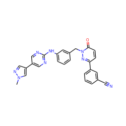 Cn1cc(-c2cnc(Nc3cccc(Cn4nc(-c5cccc(C#N)c5)ccc4=O)c3)nc2)cn1 ZINC000653690491