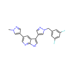 Cn1cc(-c2cnc3[nH]cc(-c4cnn(Cc5cc(F)cc(F)c5)c4)c3c2)cn1 ZINC000096282981