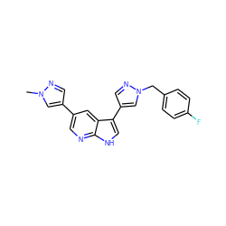 Cn1cc(-c2cnc3[nH]cc(-c4cnn(Cc5ccc(F)cc5)c4)c3c2)cn1 ZINC000096282975