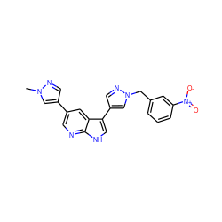 Cn1cc(-c2cnc3[nH]cc(-c4cnn(Cc5cccc([N+](=O)[O-])c5)c4)c3c2)cn1 ZINC000096282984