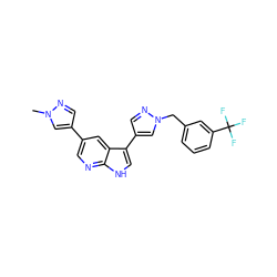 Cn1cc(-c2cnc3[nH]cc(-c4cnn(Cc5cccc(C(F)(F)F)c5)c4)c3c2)cn1 ZINC000096282986