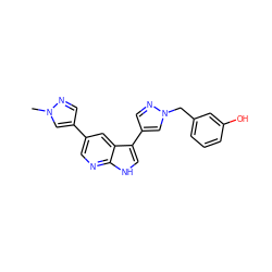 Cn1cc(-c2cnc3[nH]cc(-c4cnn(Cc5cccc(O)c5)c4)c3c2)cn1 ZINC000096282982