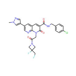 Cn1cc(-c2cnc3c(c2)cc(C(=O)NCc2ccc(Cl)cc2)c(=O)n3CC(=O)N2CC(F)(CF)C2)cn1 ZINC000221759219