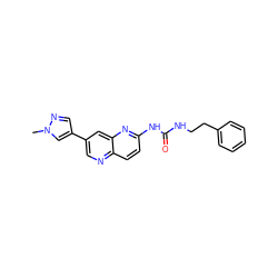 Cn1cc(-c2cnc3ccc(NC(=O)NCCc4ccccc4)nc3c2)cn1 ZINC000072316154