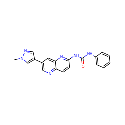 Cn1cc(-c2cnc3ccc(NC(=O)Nc4ccccc4)nc3c2)cn1 ZINC000117566555