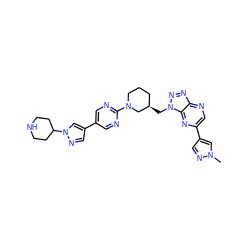 Cn1cc(-c2cnc3nnn(C[C@@H]4CCCN(c5ncc(-c6cnn(C7CCNCC7)c6)cn5)C4)c3n2)cn1 ZINC000210738622