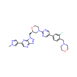 Cn1cc(-c2cnc3nnn(C[C@@H]4CN(c5ncc(-c6ccc(CN7CCOCC7)c(F)c6)cn5)CCO4)c3n2)cn1 ZINC000210761608