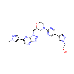 Cn1cc(-c2cnc3nnn(C[C@@H]4CN(c5ncc(-c6cnn(CCO)c6)cn5)CCO4)c3n2)cn1 ZINC000210685242