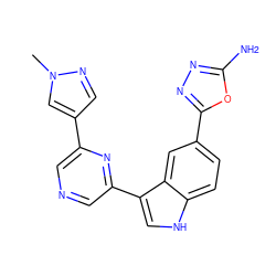 Cn1cc(-c2cncc(-c3c[nH]c4ccc(-c5nnc(N)o5)cc34)n2)cn1 ZINC000145354748