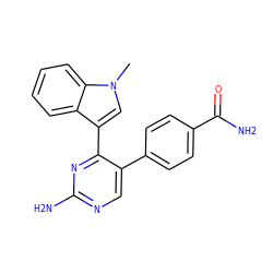 Cn1cc(-c2nc(N)ncc2-c2ccc(C(N)=O)cc2)c2ccccc21 ZINC000043078850