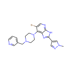 Cn1cc(-c2nc3c(N4CCN(Cc5cccnc5)CC4)c(Br)cnc3[nH]2)cn1 ZINC000113319698