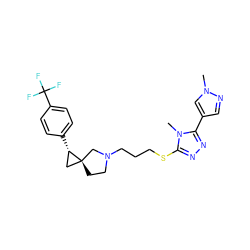 Cn1cc(-c2nnc(SCCCN3CC[C@]4(C[C@@H]4c4ccc(C(F)(F)F)cc4)C3)n2C)cn1 ZINC001772612509