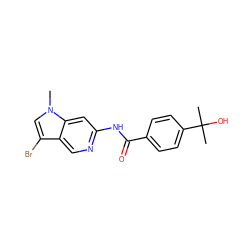 Cn1cc(Br)c2cnc(NC(=O)c3ccc(C(C)(C)O)cc3)cc21 ZINC000145263859