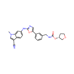 Cn1cc(C#N)c2ccc(Nc3ncc(-c4cccc(CNC(=O)O[C@@H]5CCOC5)c4)o3)cc21 ZINC000013553714