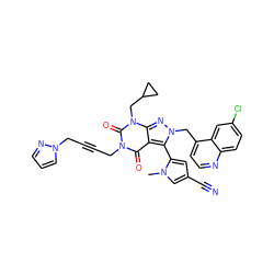 Cn1cc(C#N)cc1-c1c2c(=O)n(CC#CCn3cccn3)c(=O)n(CC3CC3)c2nn1Cc1ccnc2ccc(Cl)cc12 ZINC000084741572